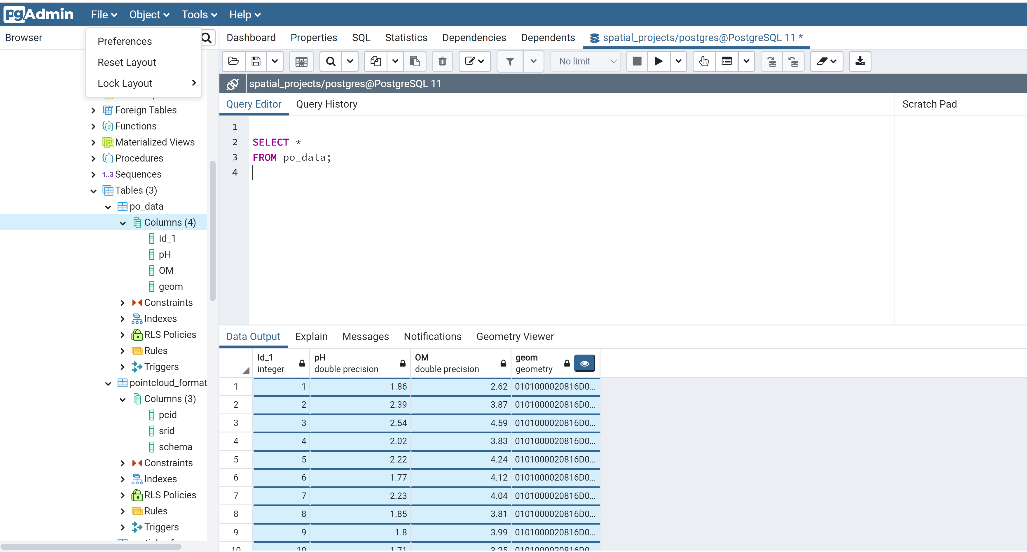 Figure 1: SpatialpointDataFrame in PostGIS